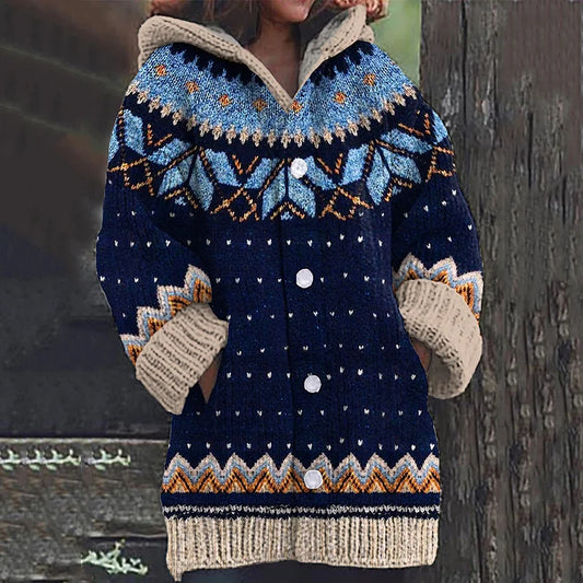 Damen Strickjacke Mit Kapuze Und Knopfleiste
