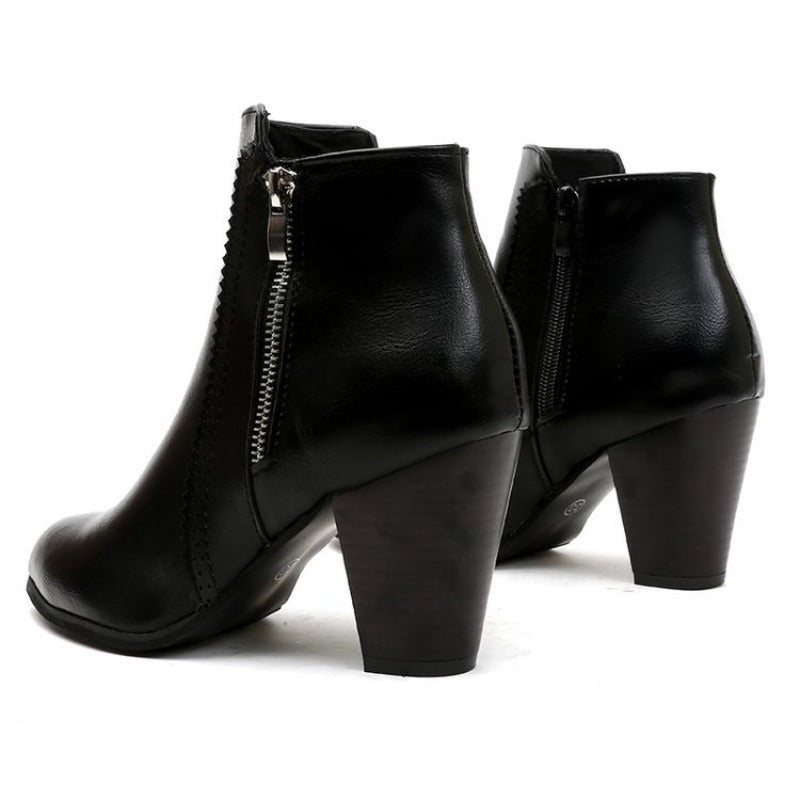 Damen Stiefeletten Mit Blockabsatz Und Reißverschluss