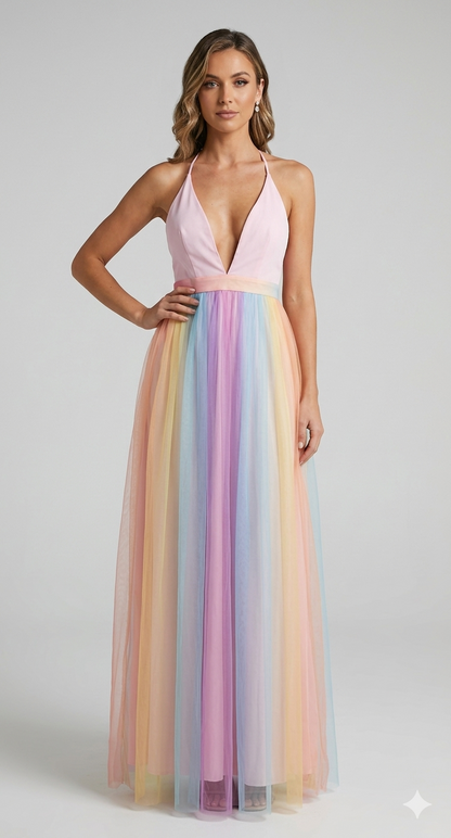 Damen Sommerkleid mit Spaghettiträgern und farbenfrohem Design