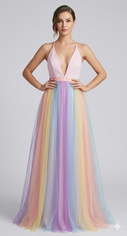 Damen Spaghettiträger Kleid mit Regenbogen-Print in Mehrfarbig hinten