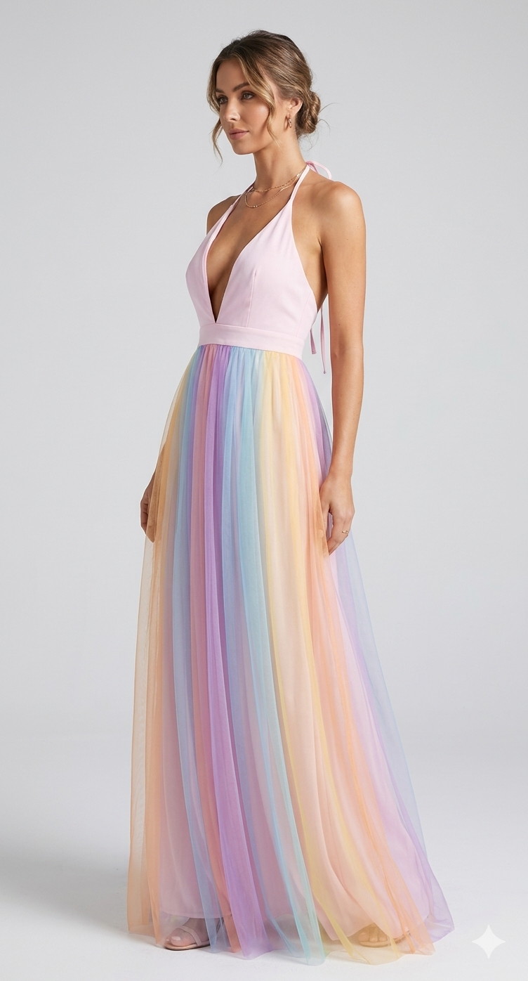 Damen Kleid mit Regenbogen-Print in Mehrfarbig Detailansicht