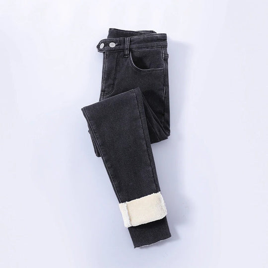 Damen Gefütterte Winterjeans Mit Hoher Taille