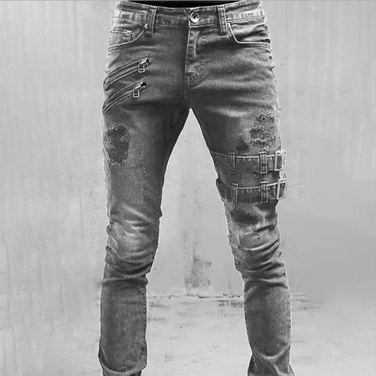 Herren Gothic Jeans Mit Schnallen Design