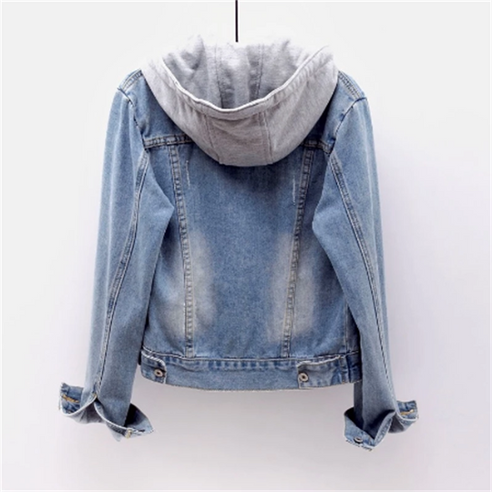 Damen Jeansjacke Mit Abnehmbarer Kapuze