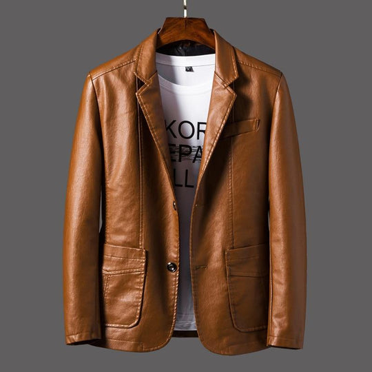 Herren Blazerjacke Im Lederlook Mit Modernem Schnitt