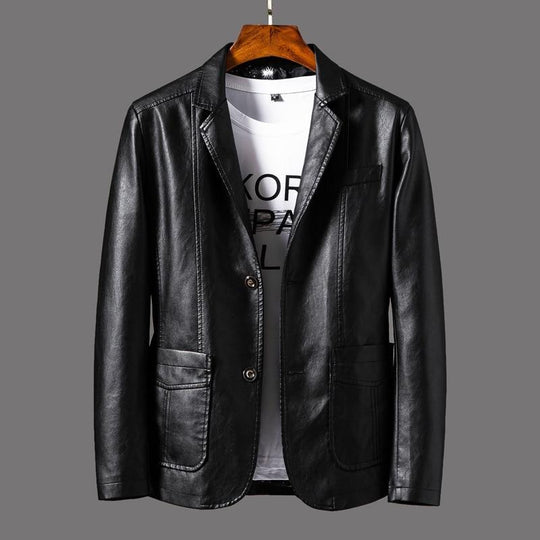 Herren Blazerjacke Im Lederlook Mit Modernem Schnitt