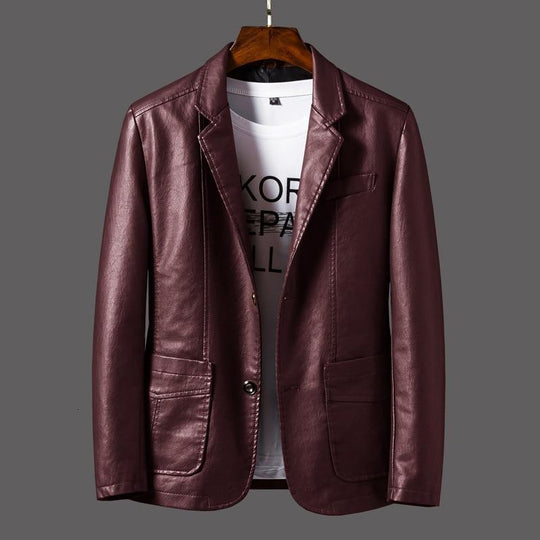 Herren Blazerjacke Im Lederlook Mit Modernem Schnitt