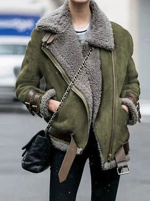 Damen Aviator Jacke Mit Kunstpelzfutter Und Schnallen