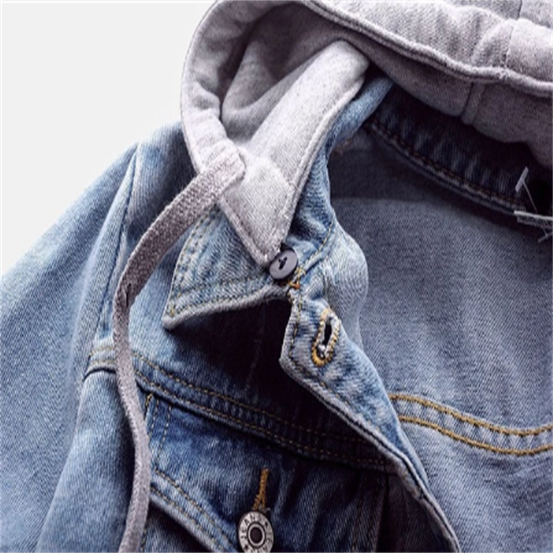 Damen Jeansjacke Mit Abnehmbarer Kapuze