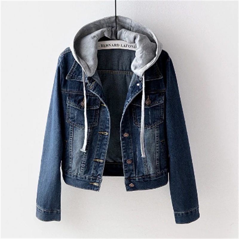 Damen Jeansjacke Mit Abnehmbarer Kapuze