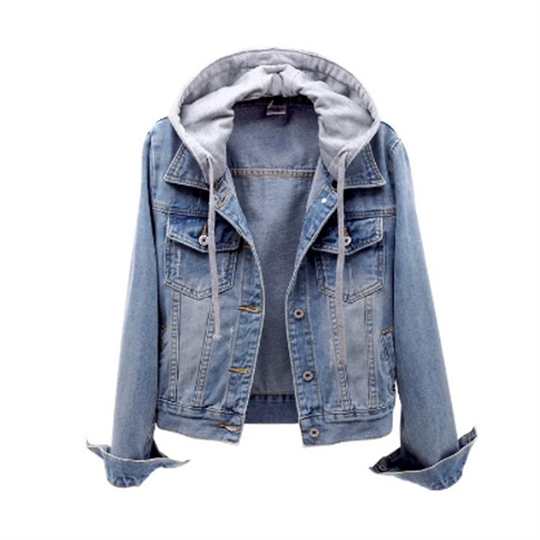 Damen Jeansjacke Mit Abnehmbarer Kapuze
