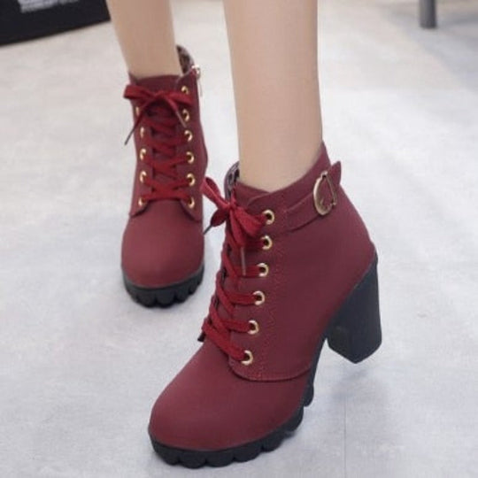 Damen Stiefeletten Mit Absatz Und Schnürung