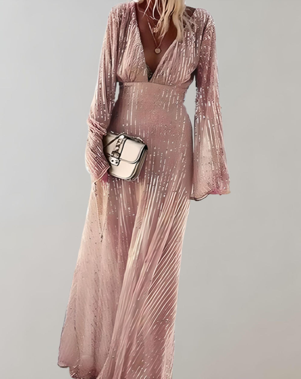 Damen Langes Faltenkleid Mit Herz-Ausschnitt