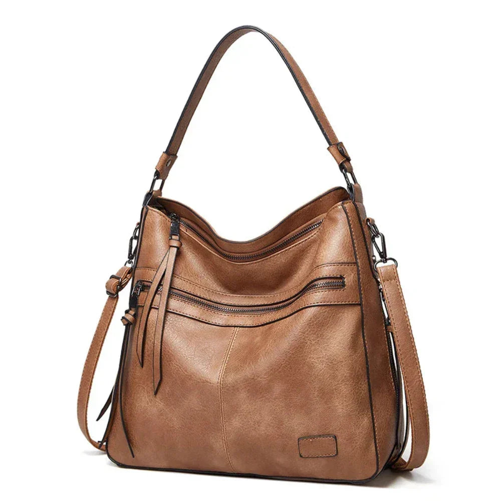 Geräumige Schultertasche mit Reißverschlussfächern für Damen