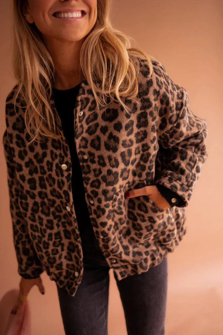 Damen Bomberjacke Mit Leopard Print