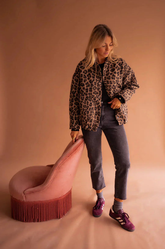 Damen Bomberjacke Mit Leopard Print