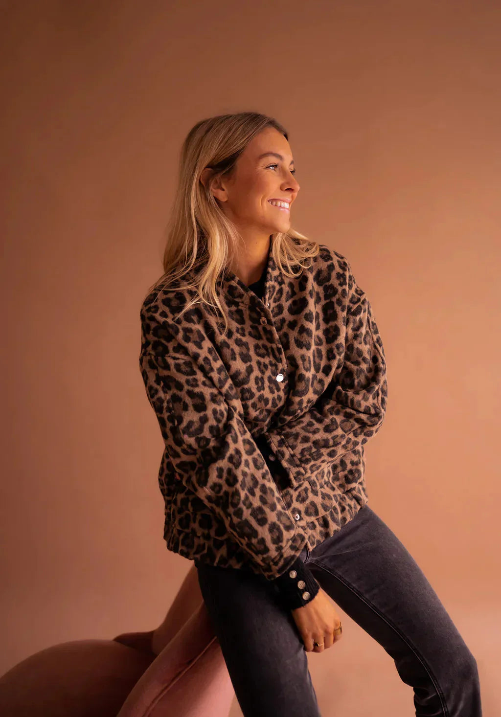 Damen Bomberjacke Mit Leopard Print