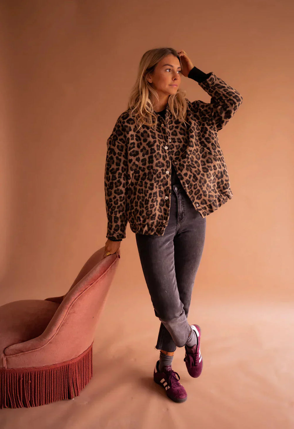 Damen Bomberjacke Mit Leopard Print