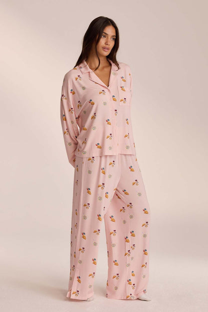 Damen Zweiteiler Mit Weitem Bein Und Mini Print