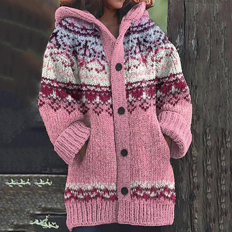 Damen Strickjacke Mit Kapuze Und Knopfleiste