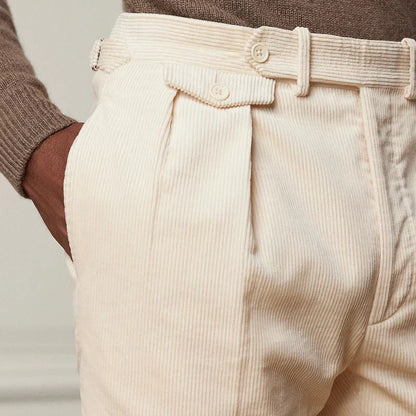 Herren Cordhose Mit Hoher Taille Und Falten