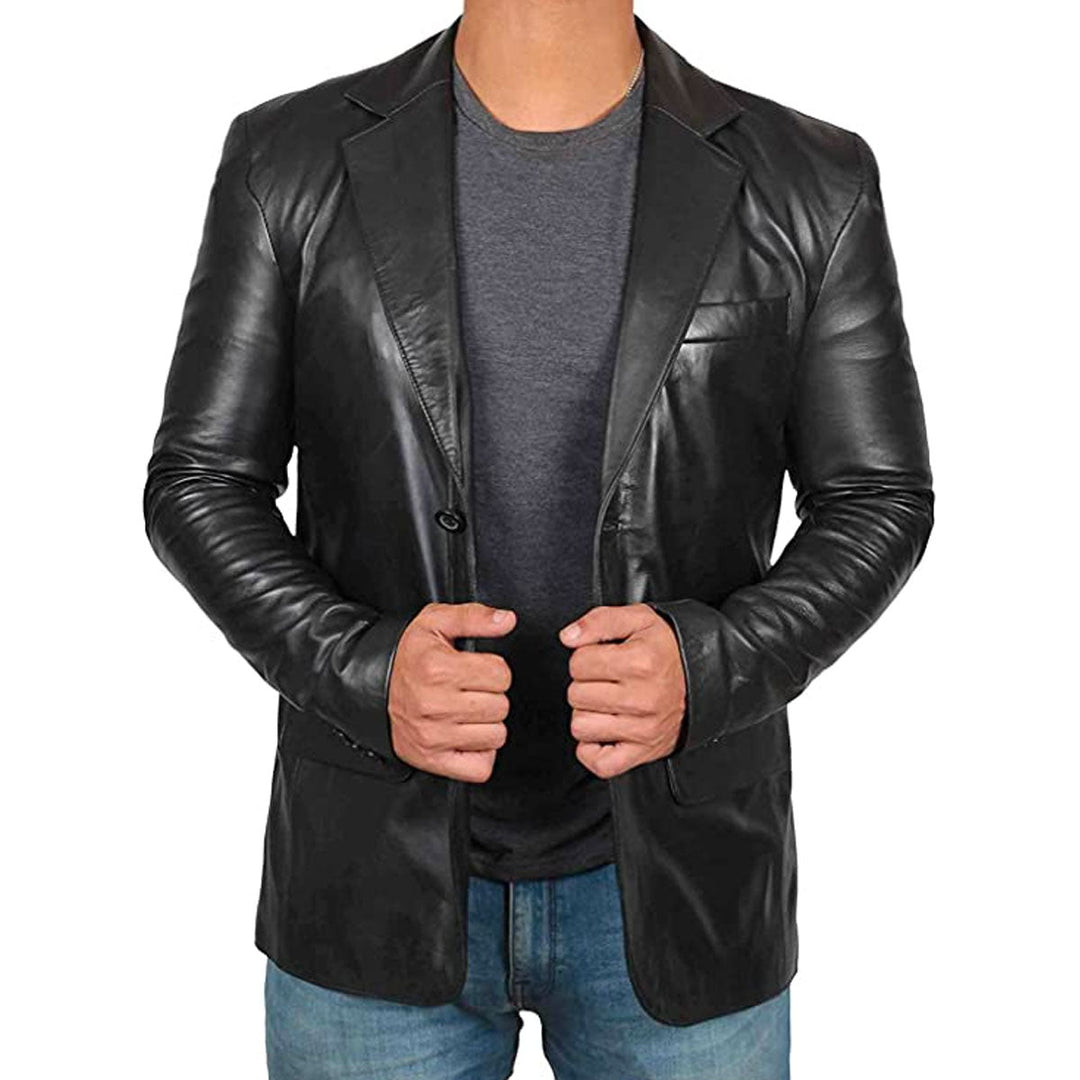 Herren Blazerjacke Im Lederlook Mit Modernem Schnitt