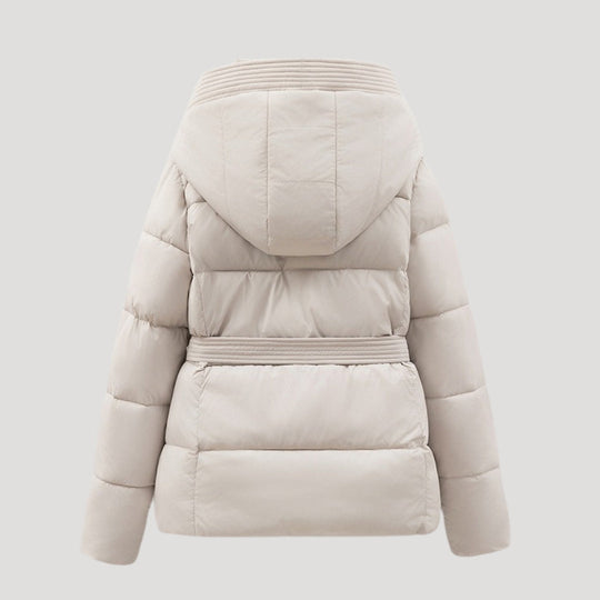 Damen Lange Winterjacke Mit Huva Und Taillengürtel
