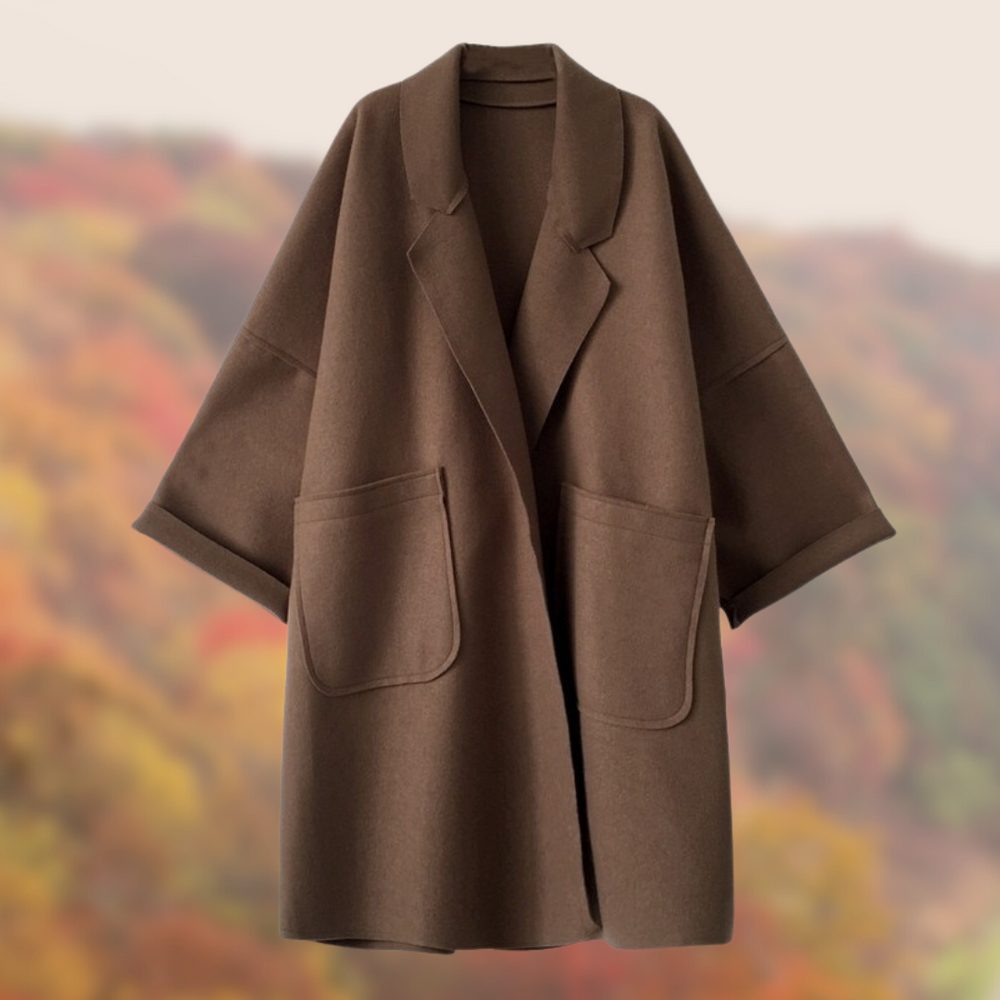 Damen Trenchcoat Lang Im Vintage Design Mit Wolloptik
