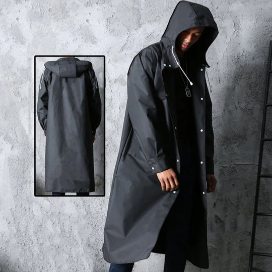 Herren Regenmantel Mit Kapuze Und Langem Schnitt