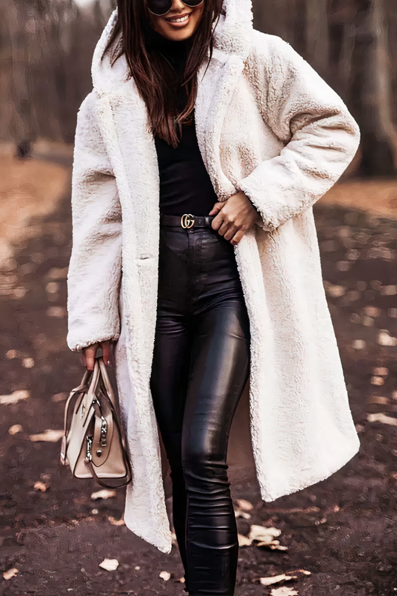 Damen Mantel Lang Mit Kuscheligem Stoff