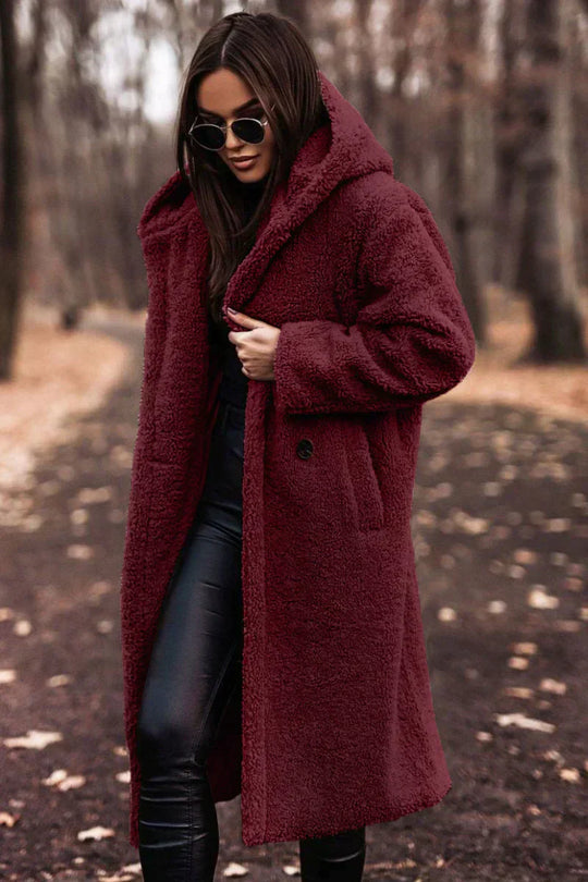 Damen Mantel Lang Mit Kuscheligem Stoff
