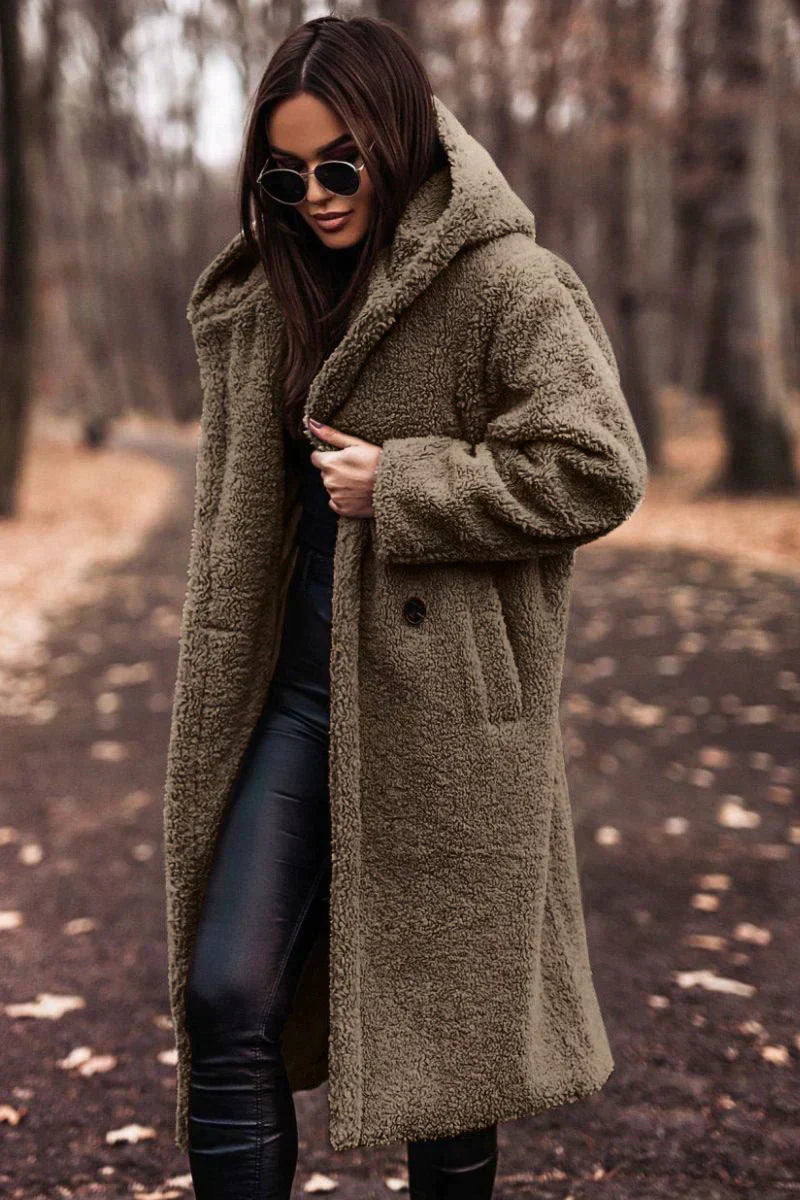 Damen Mantel Lang Mit Kuscheligem Stoff