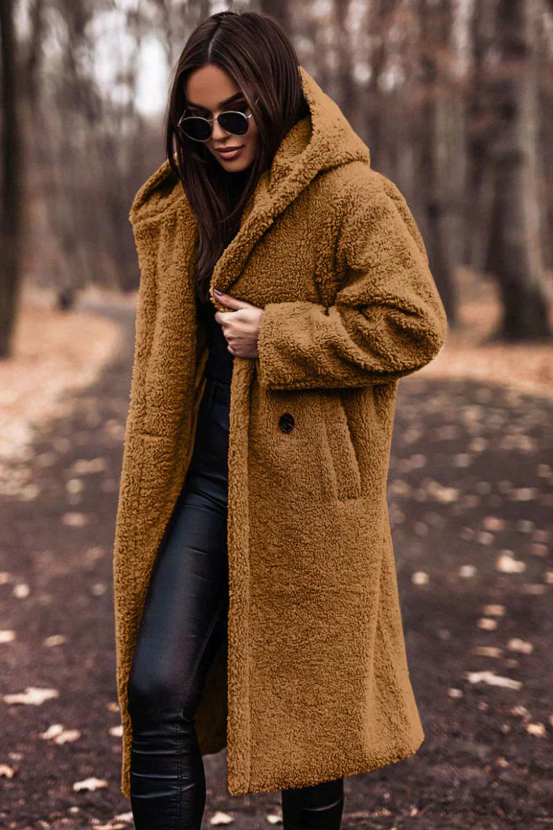 Damen Mantel Lang Mit Kuscheligem Stoff