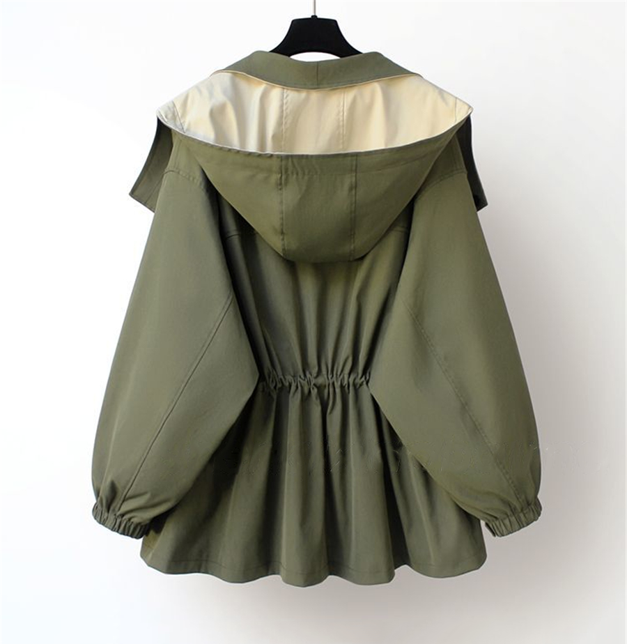 Damen Windjacke Mit Kapuze Und Verstellbarer Taille