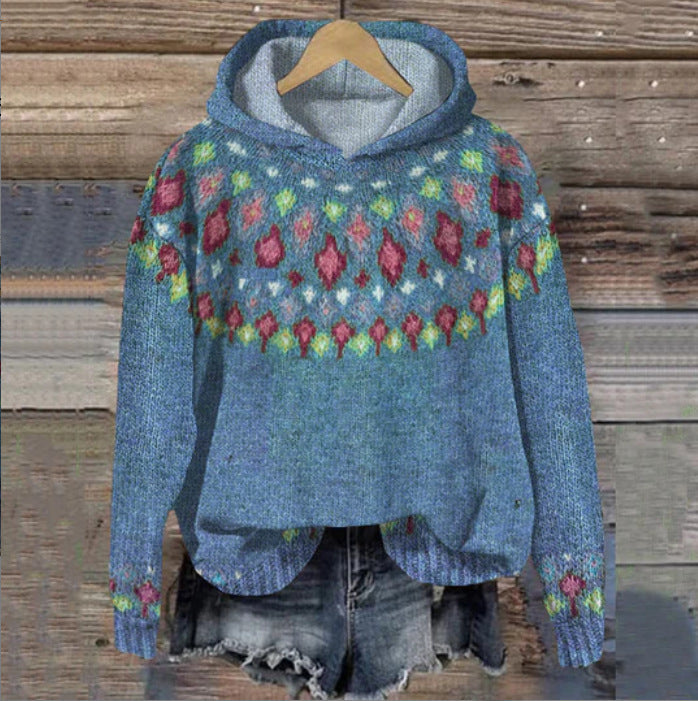 Damen Hoodie Mit Retro Druck Und Kapuze