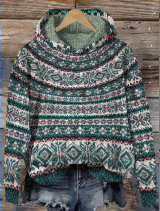 Damen Hoodie Mit Retro Druck Und Kapuze