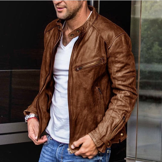 Herren Lederjacke Mit Wetterfestem Design Und Klassischem Schnitt