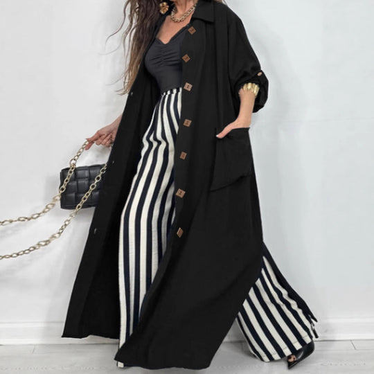 Damen Oversize Mantel Mit Revers Und Knopfleiste