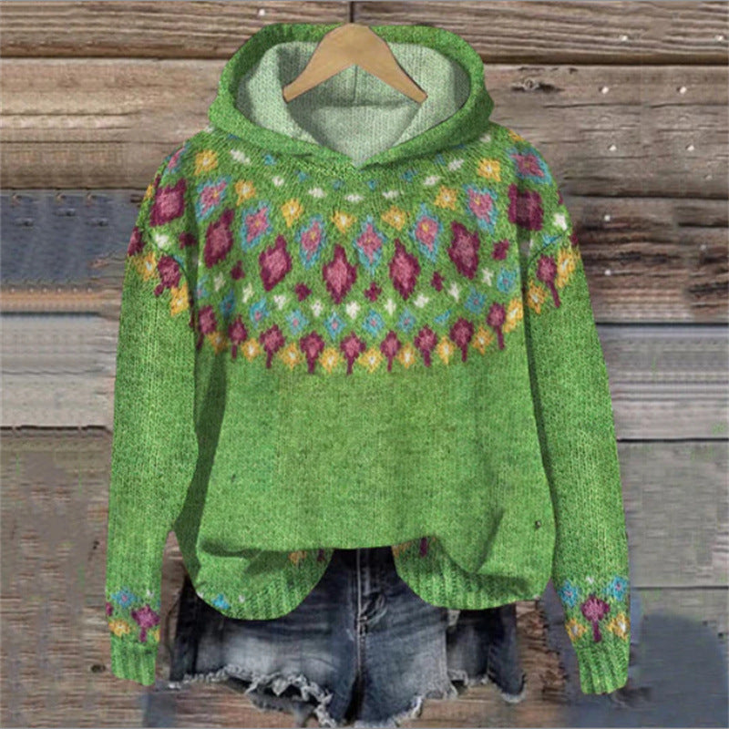 Damen Hoodie Mit Retro Druck Und Kapuze