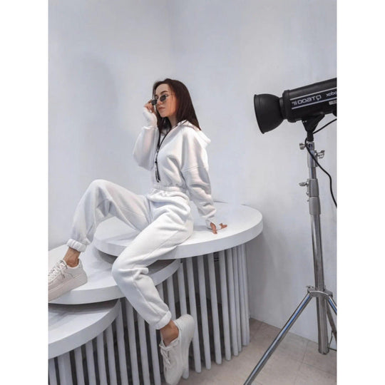 Damen Sportliches Hoodie Set Mit Reißverschluss