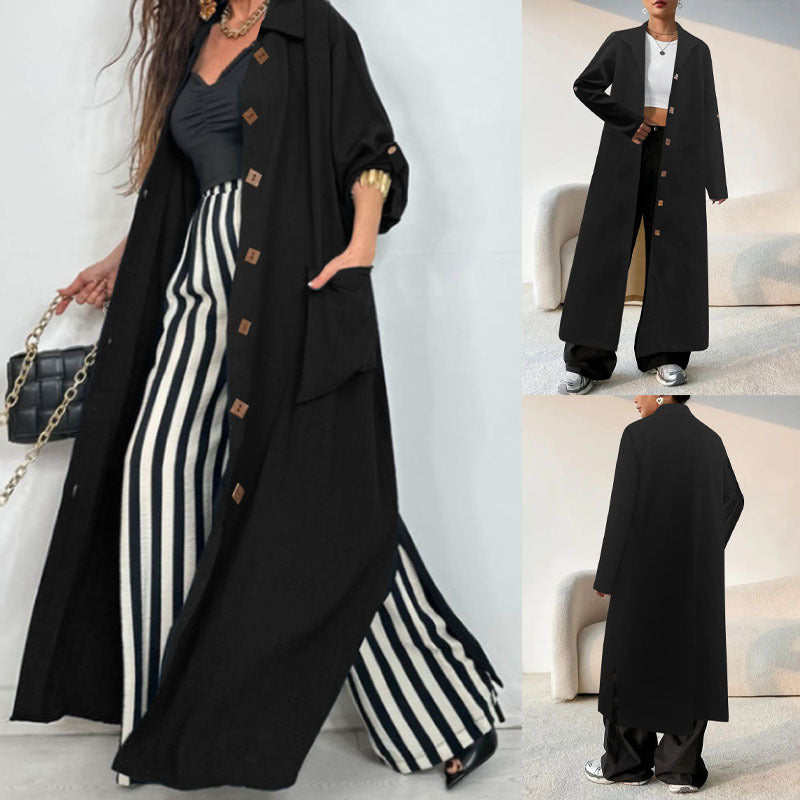 Damen Oversize Mantel Mit Revers Und Knopfleiste
