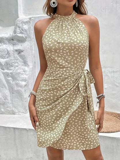 Floral Faltenrock Mini Kleid mit Neckholder und Reißverschluss