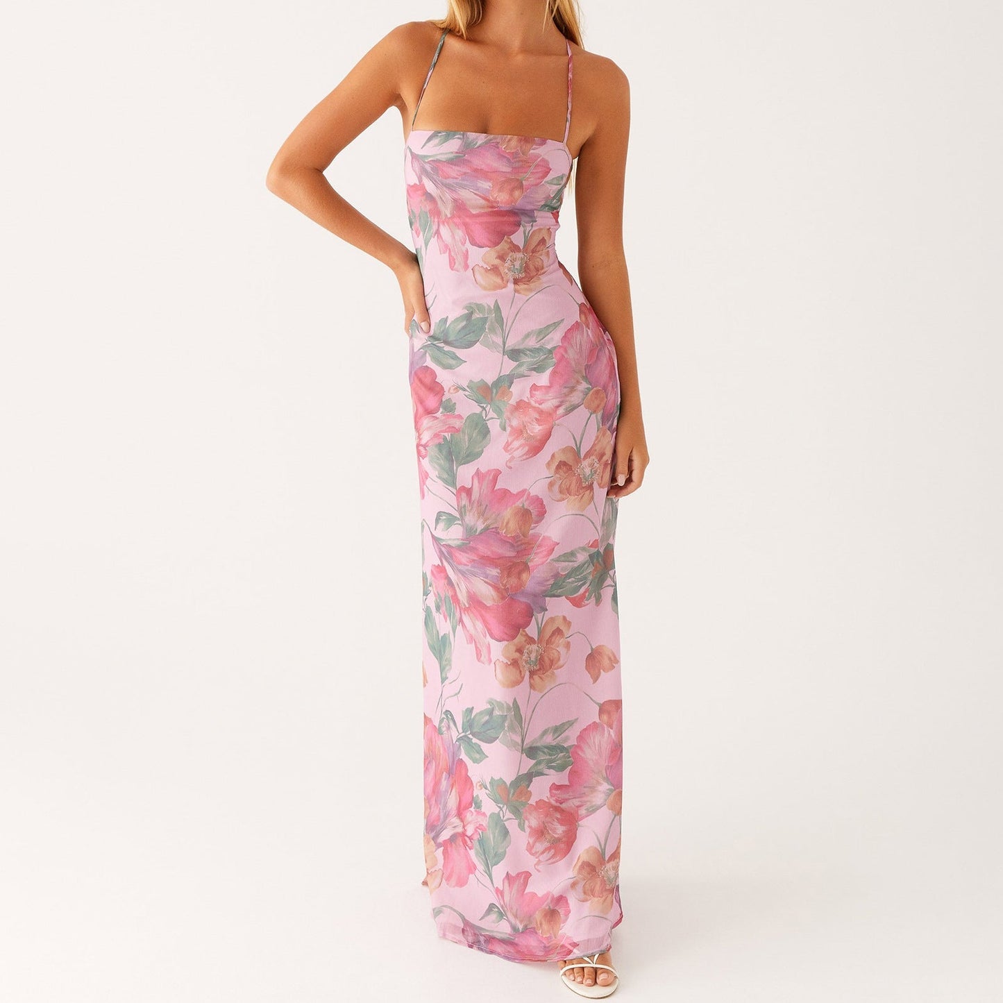 Damen Blumen Maxikleid Sommer Ärmellos Strandkleid