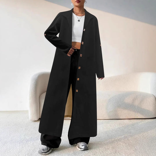 Damen Oversize Mantel Mit Revers Und Knopfleiste
