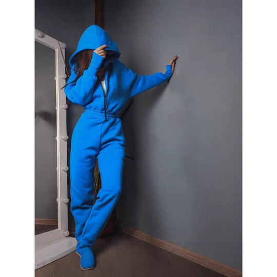 Damen Sportliches Hoodie Set Mit Reißverschluss