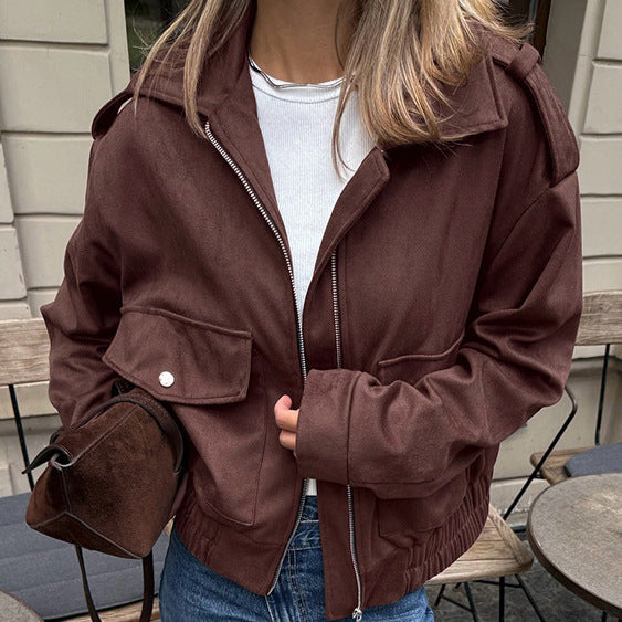 Damen Kurzjacke Mit Reißverschluss Und Aufgesetzten Taschen