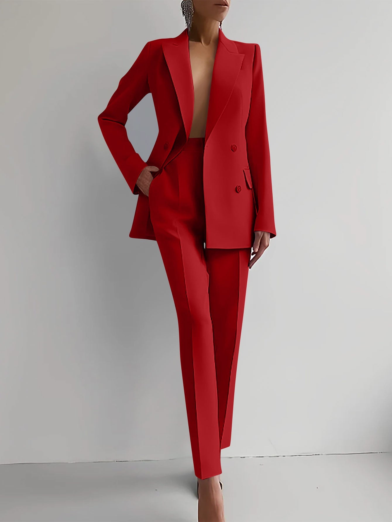 Damen Blazer Und Hosen Set Mit Geradem Schnitt