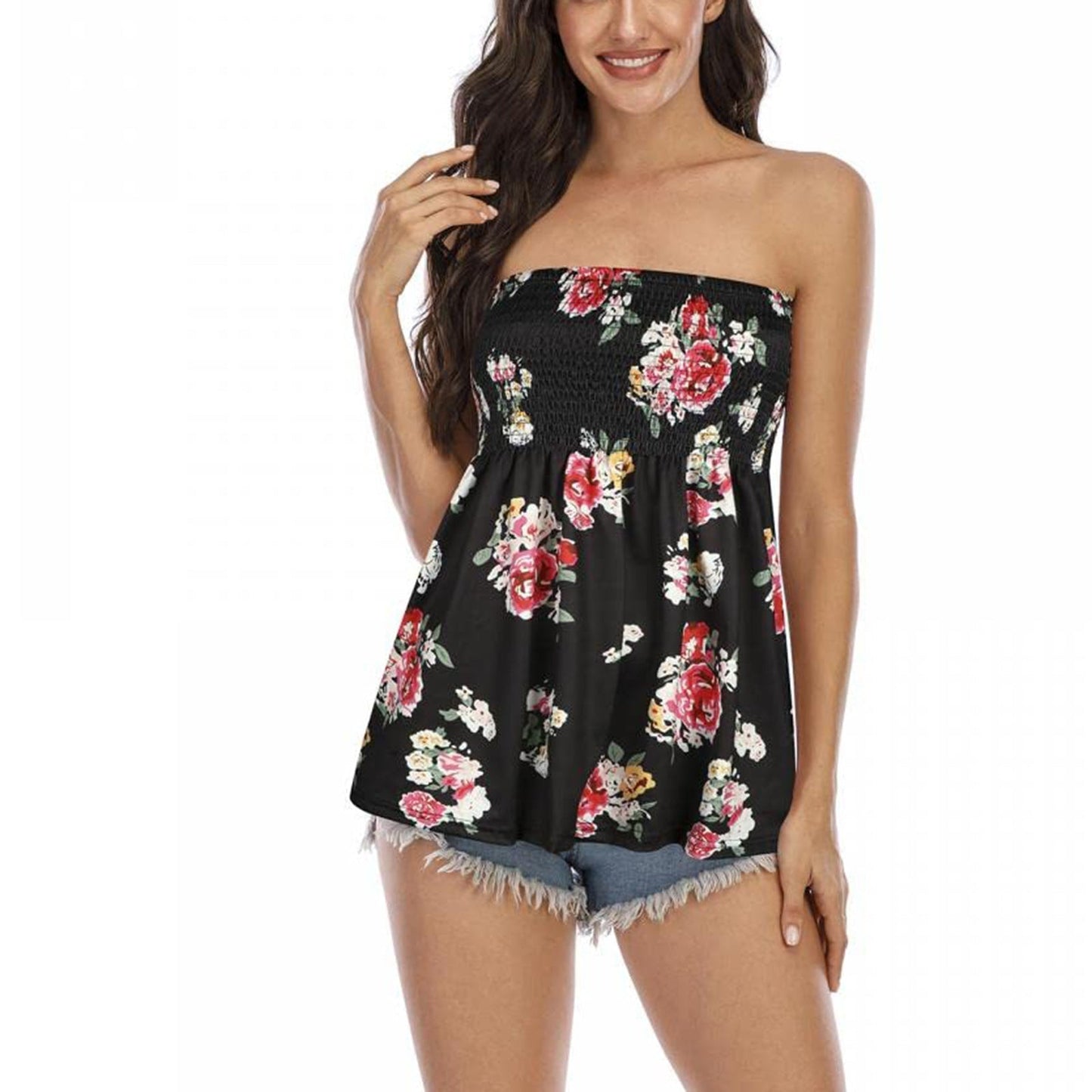 Damen Blumen Bustier Top Romantischer Sommerstil
