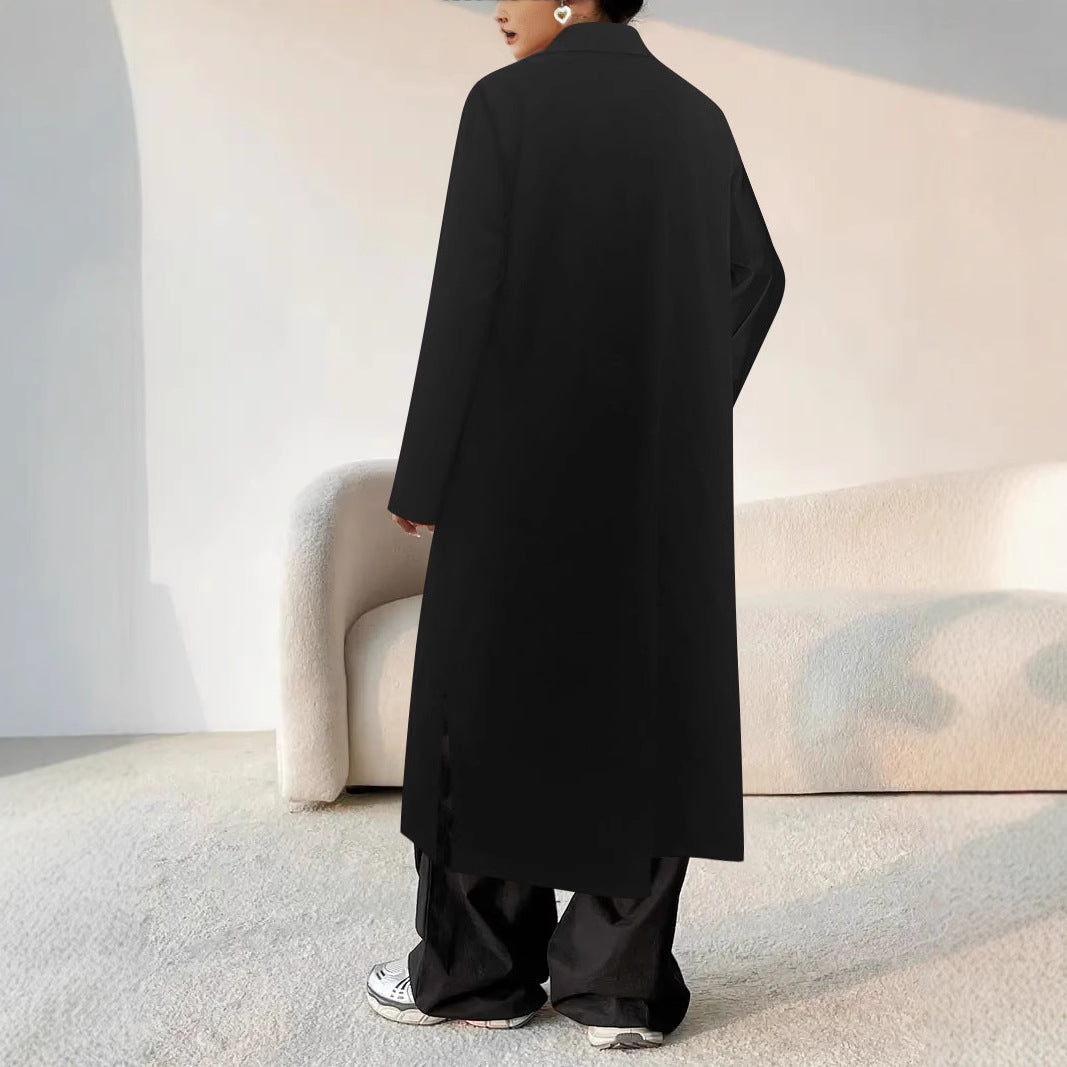 Damen Oversize Mantel Mit Revers Und Knopfleiste
