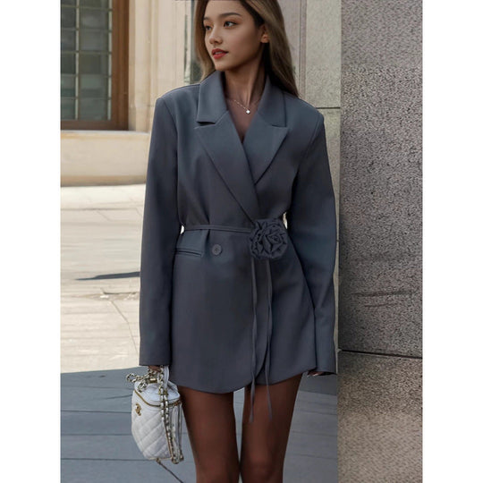 Damen Blazer Kleid Mit Taillengürtel Und Floralem Detail